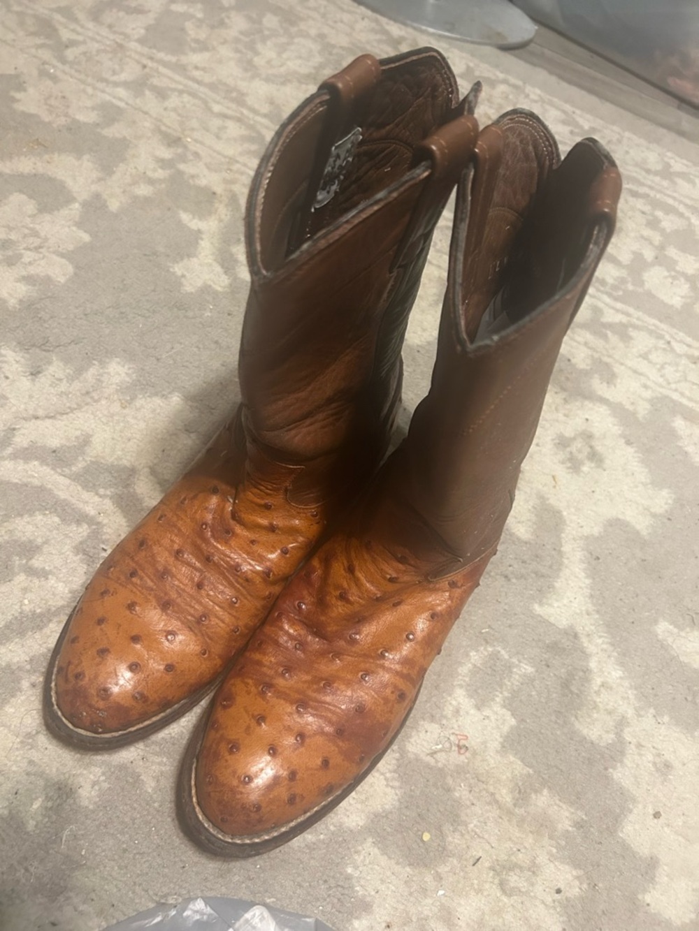 Larry Mahan Men's Brown Ostrich Leather Western Boots Sz 7B